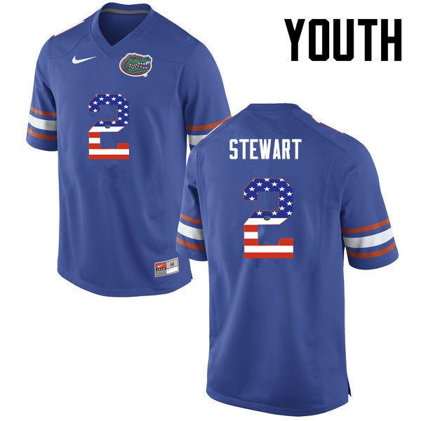 Florida Gators Youth #2 Brad Stewart College Football Jersey USA Flag Fashion Blue